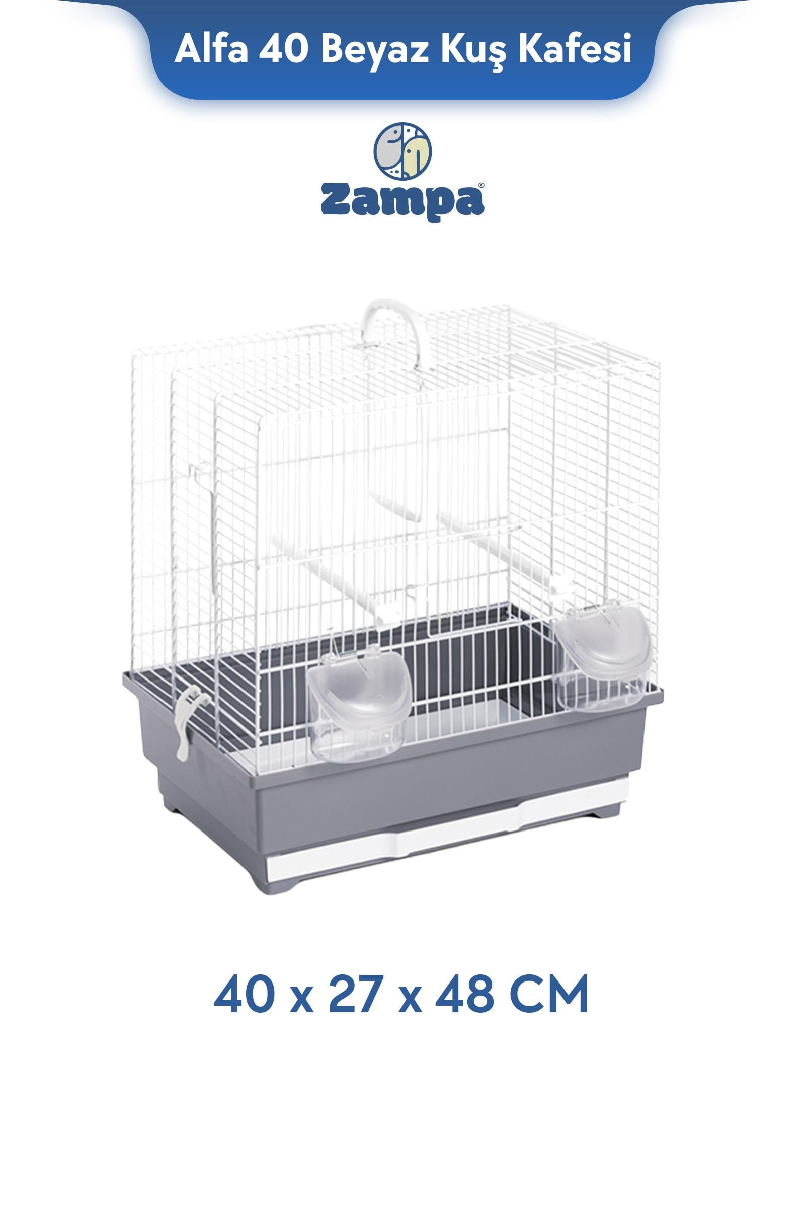 Zampa Plus ALFA 40 Beyaz Kuş Kafesi 40x27x48 cm