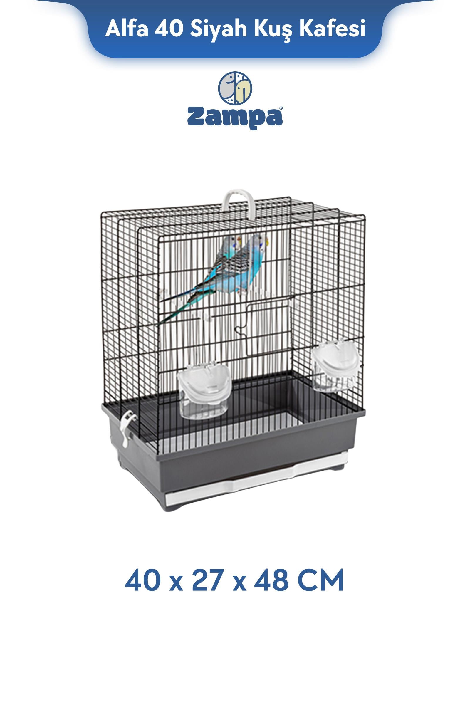 Zampa Plus ALFA 40 Siyah Kuş Kafesi 40x27x48h cm