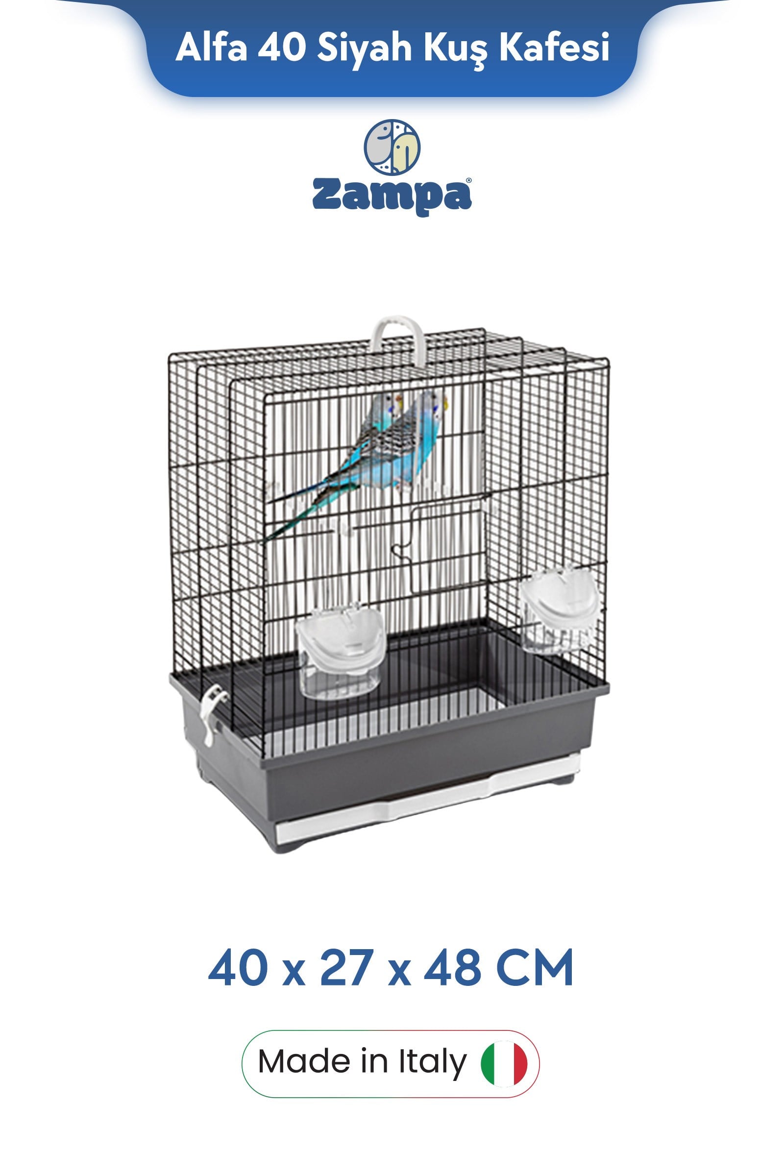 Zampa Plus ALFA 40 Siyah Kuş Kafesi 40x27x48h cm