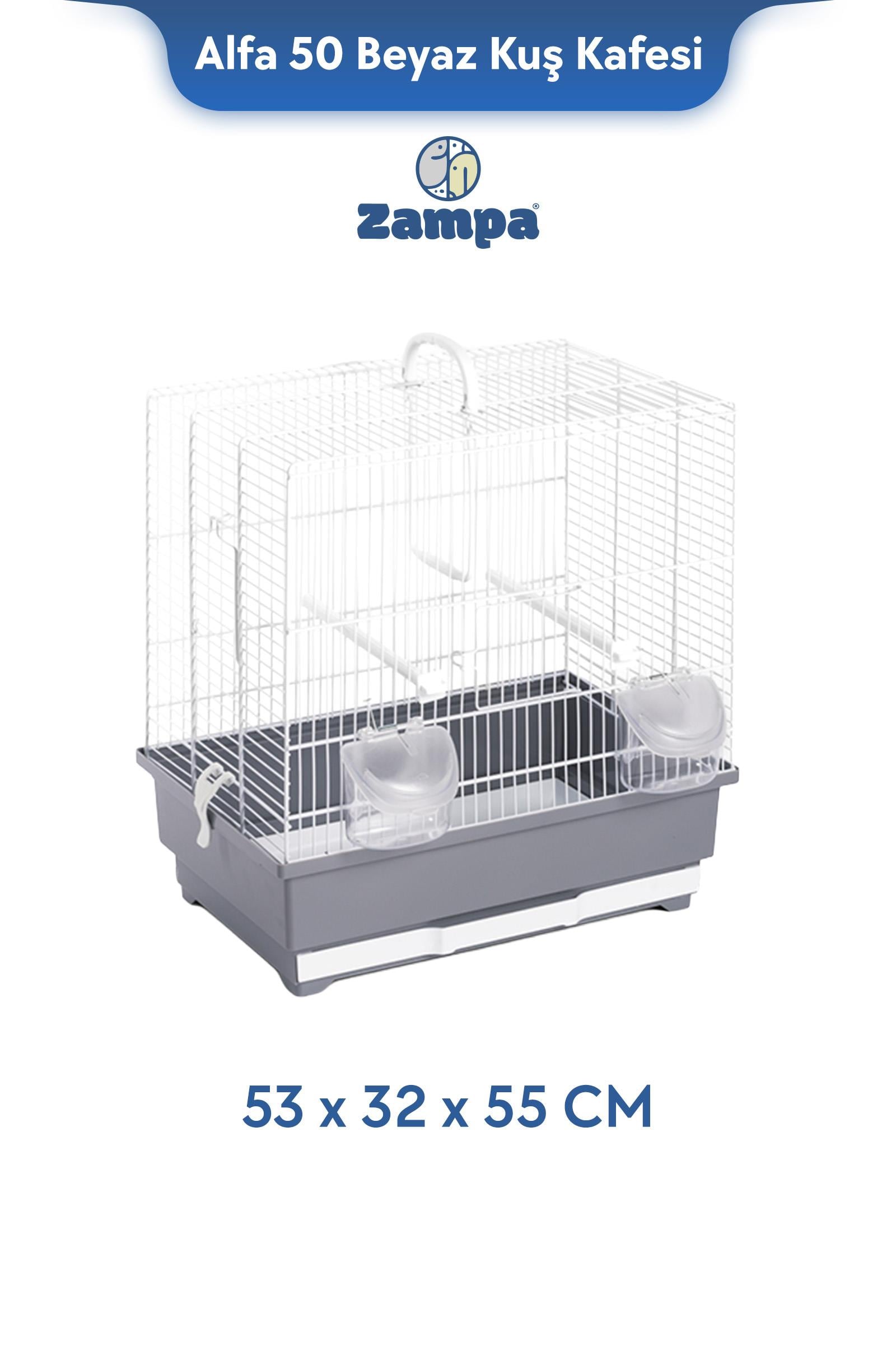 Zampa Plus ALFA 50 Beyaz Kuş Kafesi 53x32x55 cm