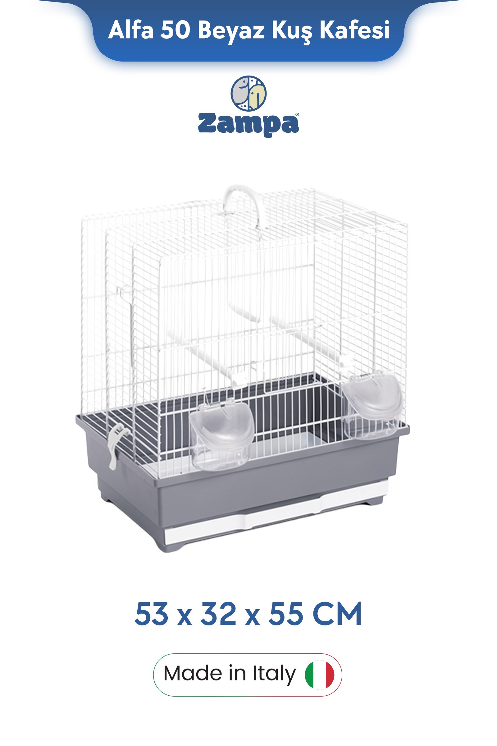 Zampa Plus ALFA 50 Beyaz Kuş Kafesi 53x32x55 cm