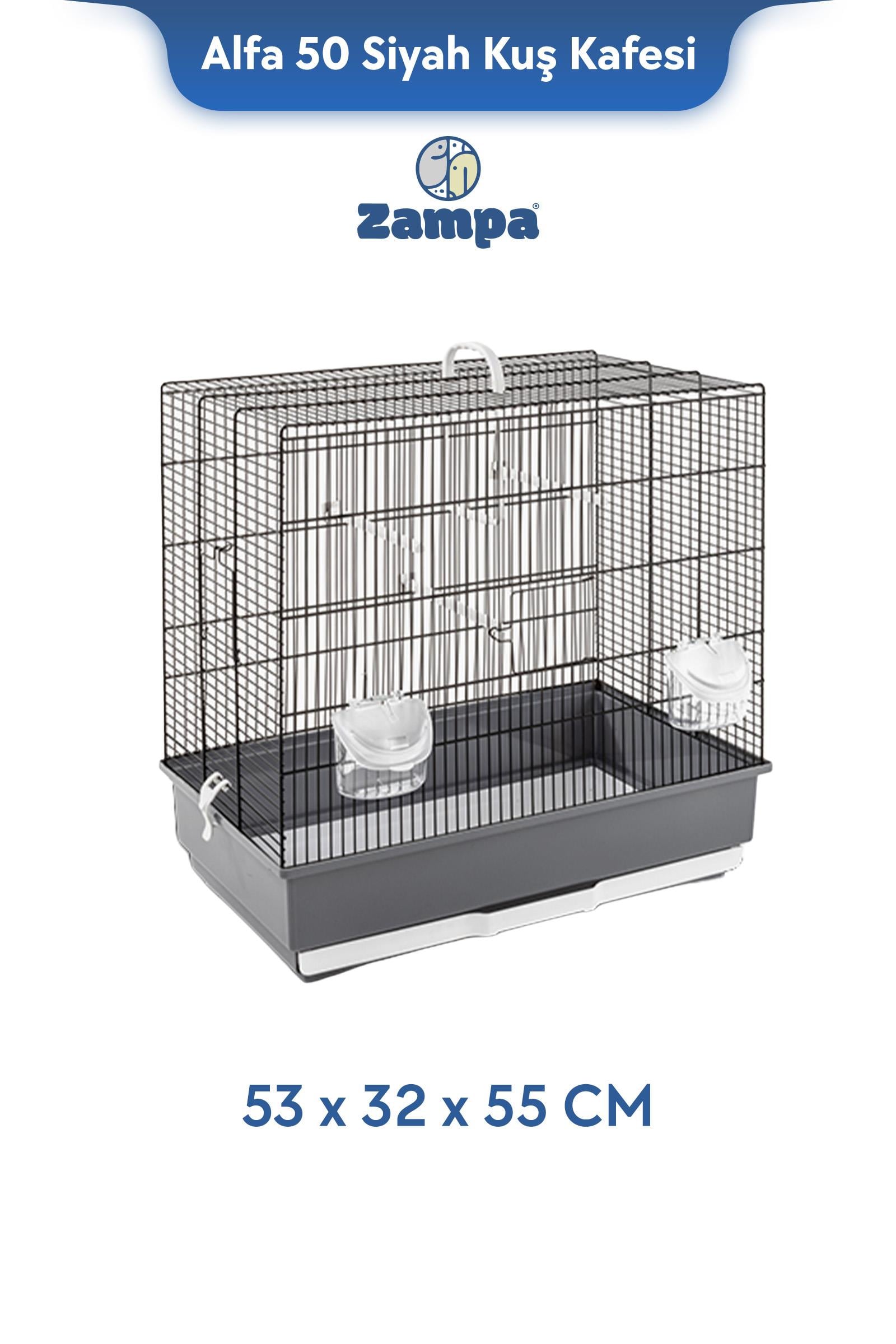 Zampa Plus ALFA 50 Siyah Kuş Kafesi 53x32x55 cm