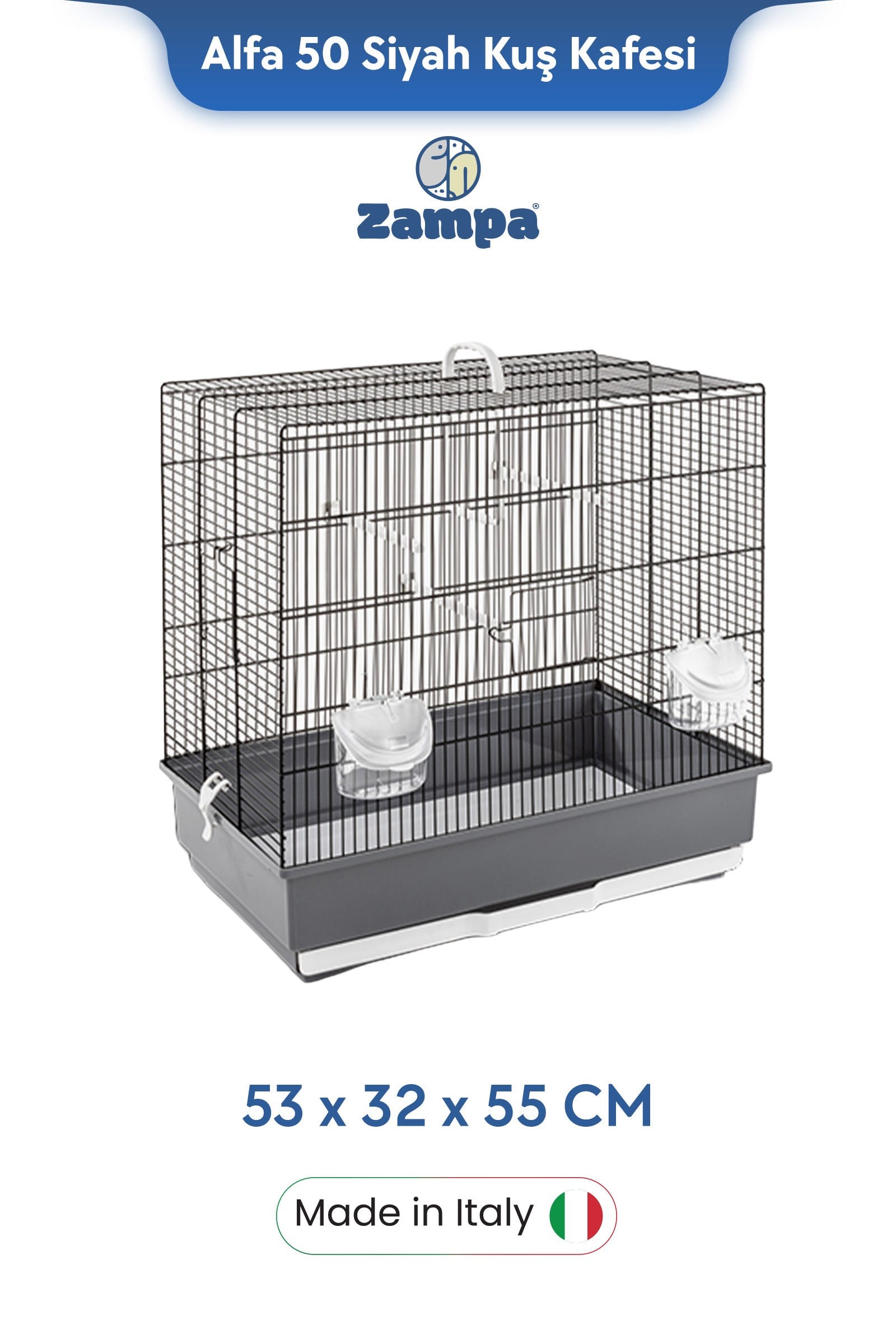 Zampa Plus ALFA 50 Siyah Kuş Kafesi 53x32x55 cm
