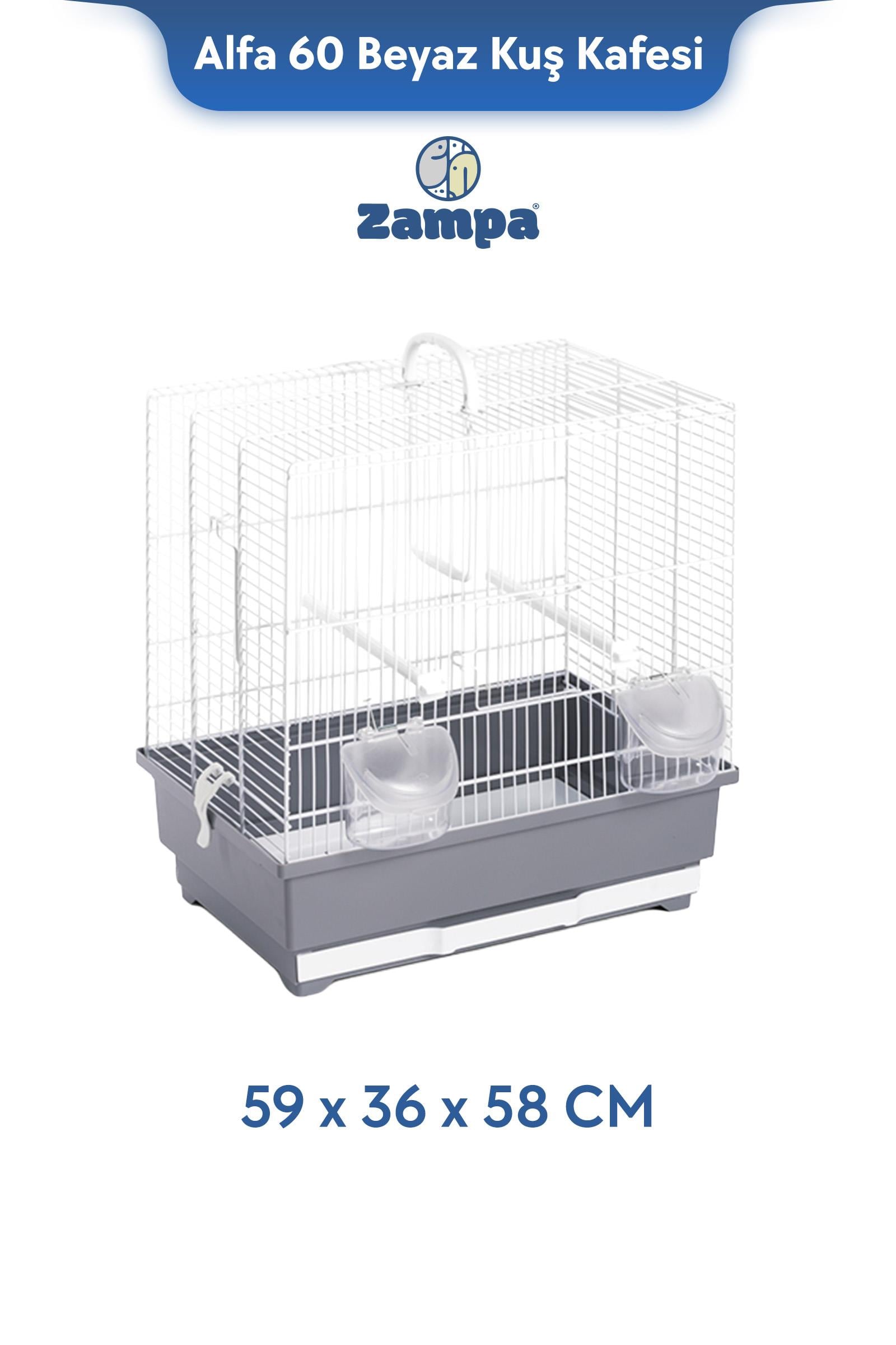 Zampa Plus ALFA 60 Beyaz Kuş Kafesi 59x36x58 cm