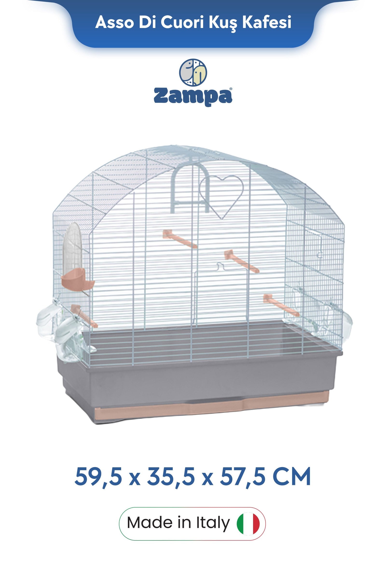 Zampa Plus ASSO DI CUORI Kuş Kafesi 59,5x35,5x57,5 cm