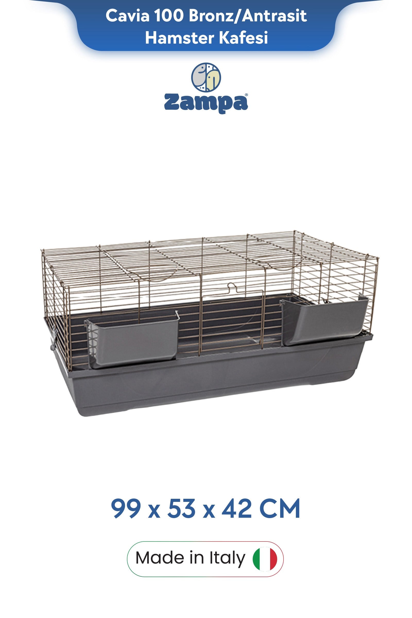 Zampa Plus Cavia 100 Tavşan Kafesi Bronz/Antrasit 99x53x42 cm