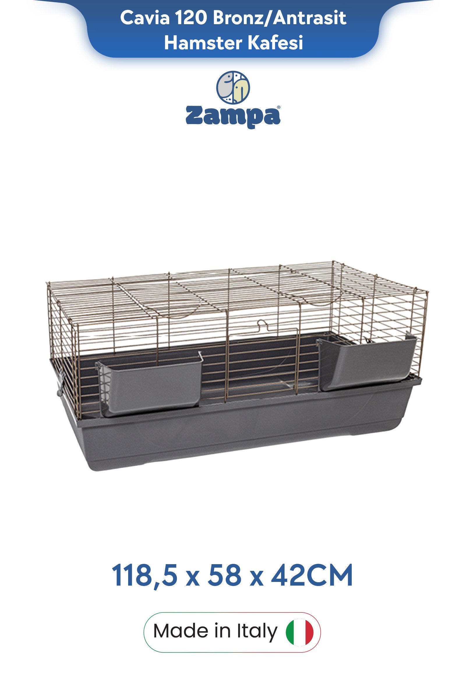 Zampa Plus Cavia 120 Tavşan Kafesi Bronz/Antrasit 118,5x58x42 cm