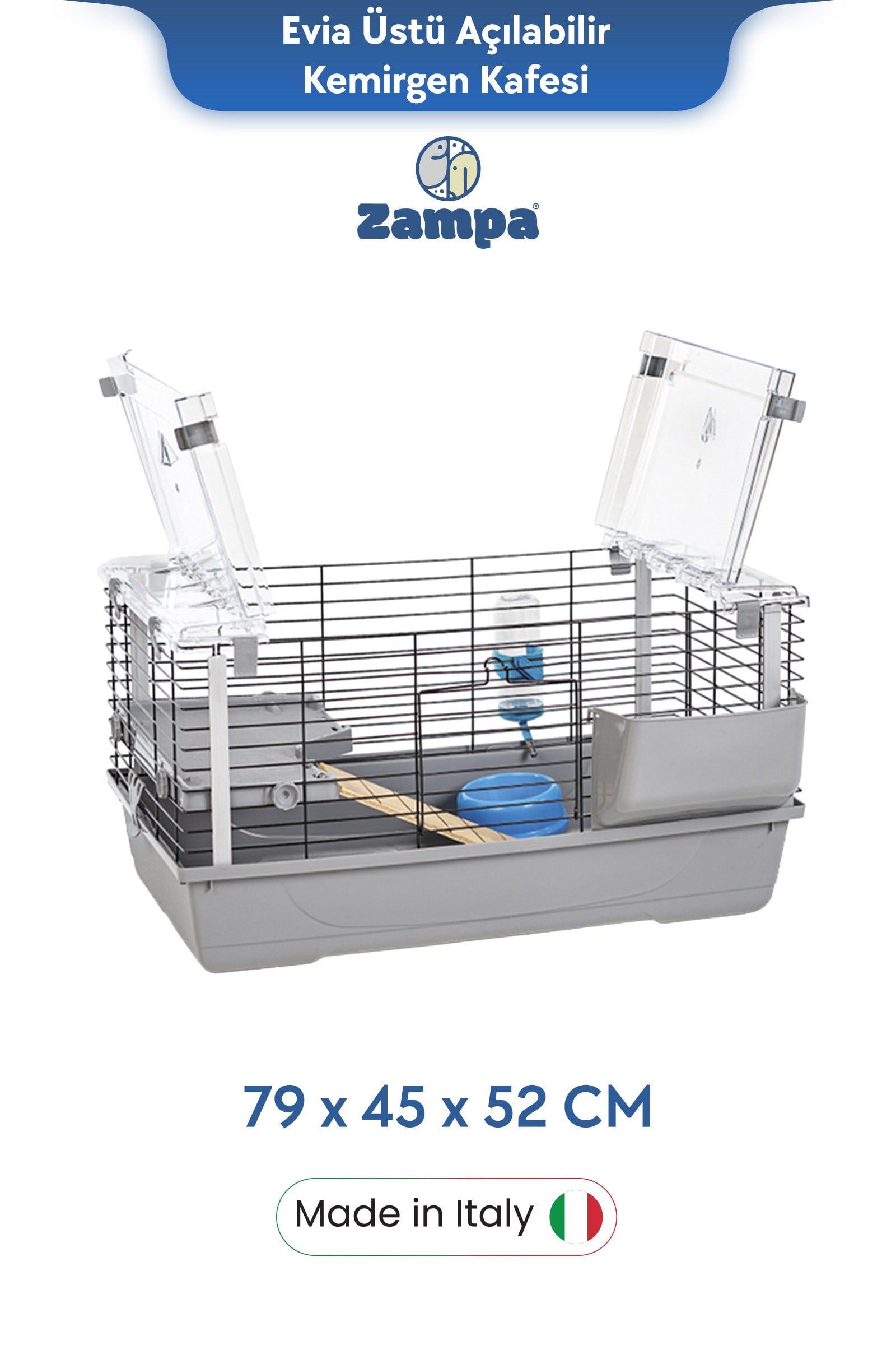 Zampa Plus Eva Tavşan Kafesi 79x45x52 cm