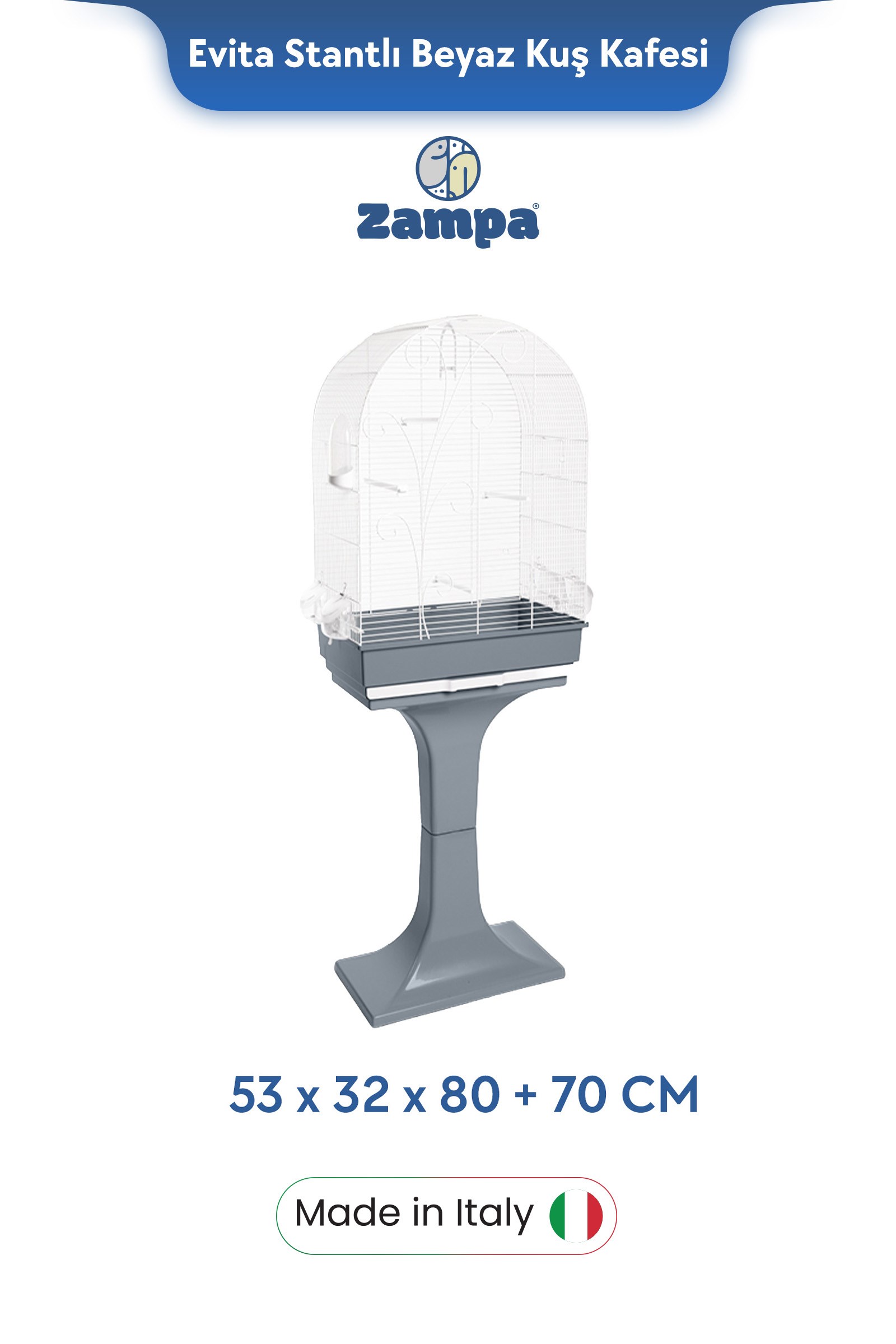 Zampa Plus Evita Stantlı Kuş Kafesi Beyaz 53x32x80 +70cm