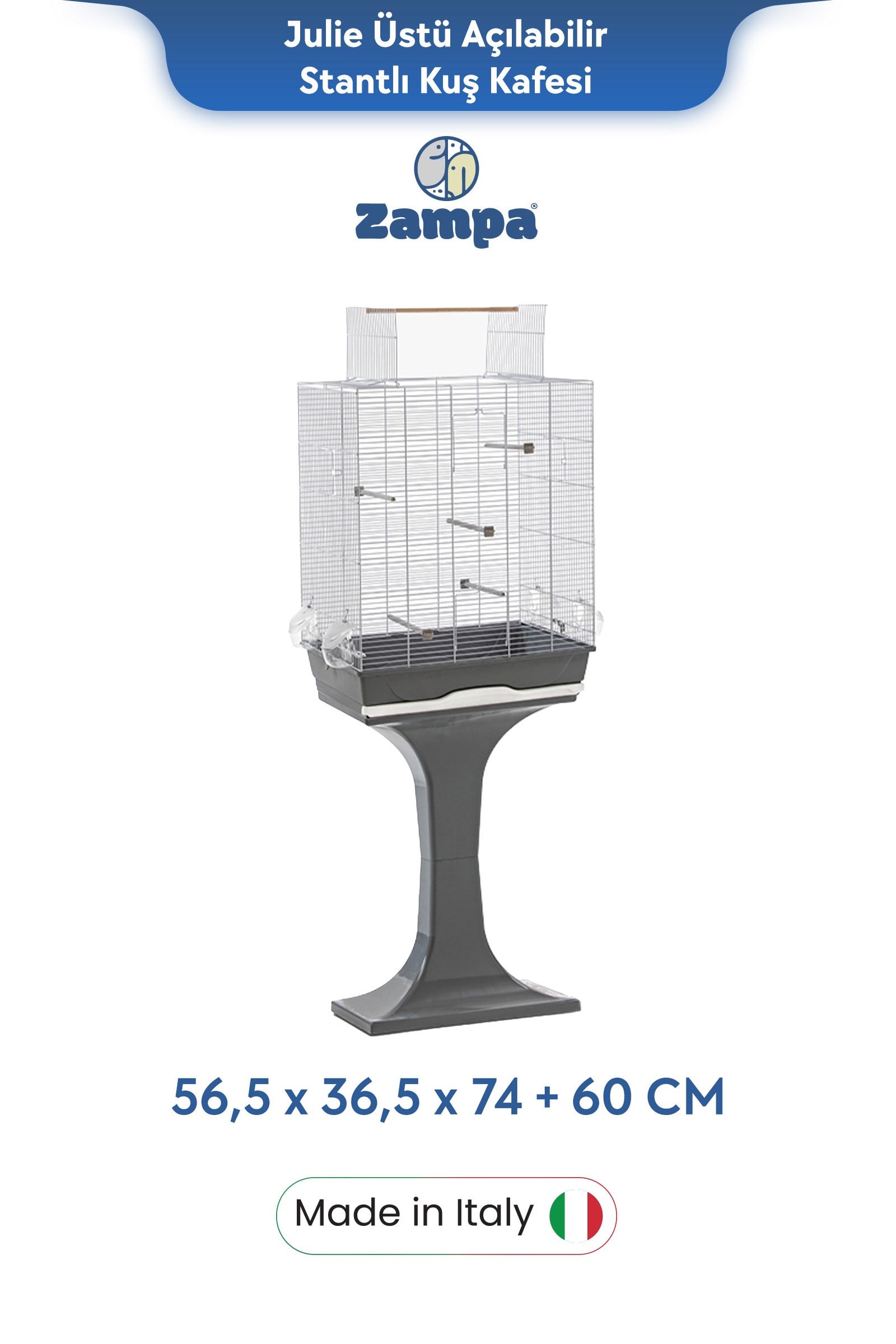 Zampa Plus Julie Üstü Açılabilir Stantlı Kuş Kafesi 56,5x36,5x74+60 cm