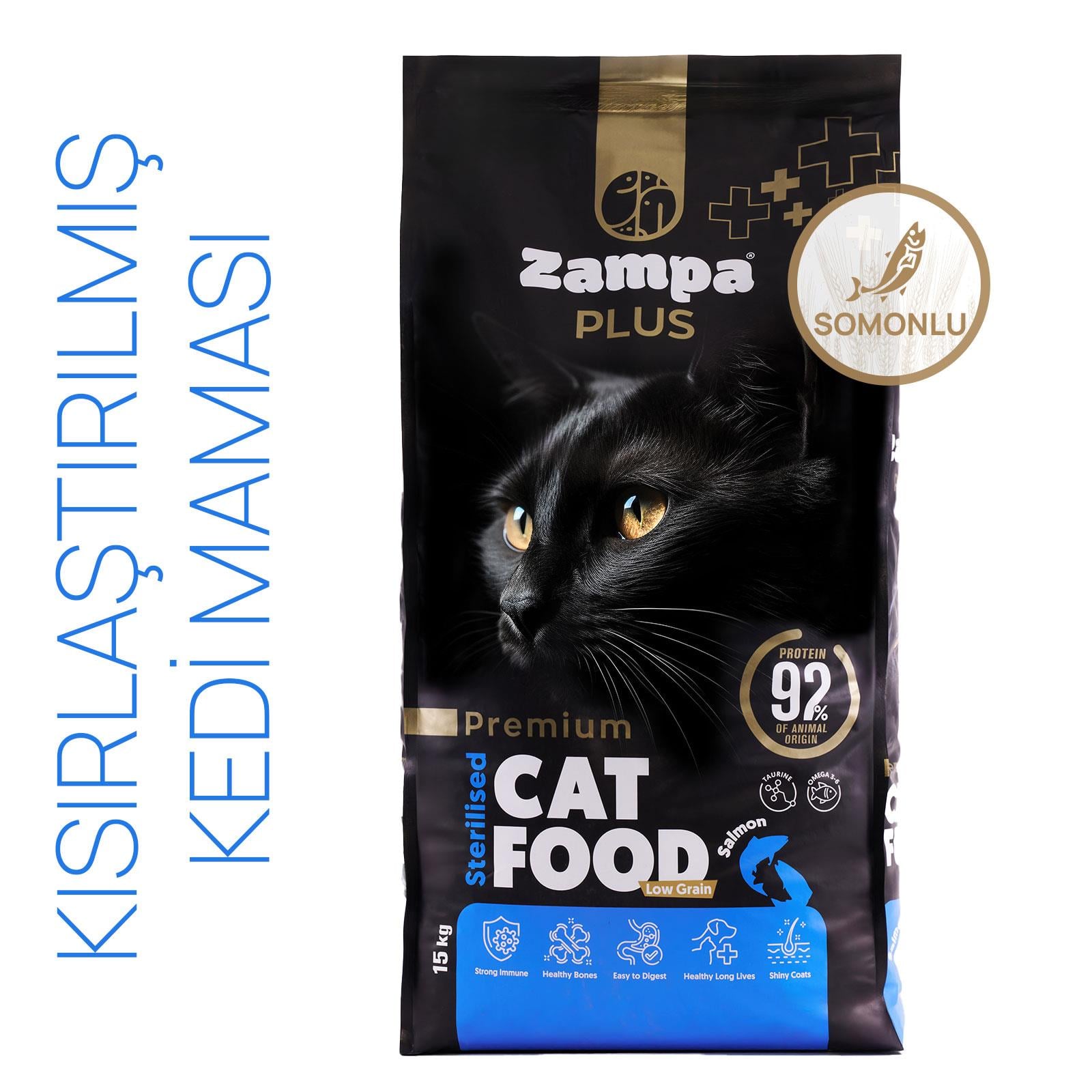 ZAMPA PLUS Kısırlaştırılmış Kediler için Somon Etli Premium Kuru Mama 15KG