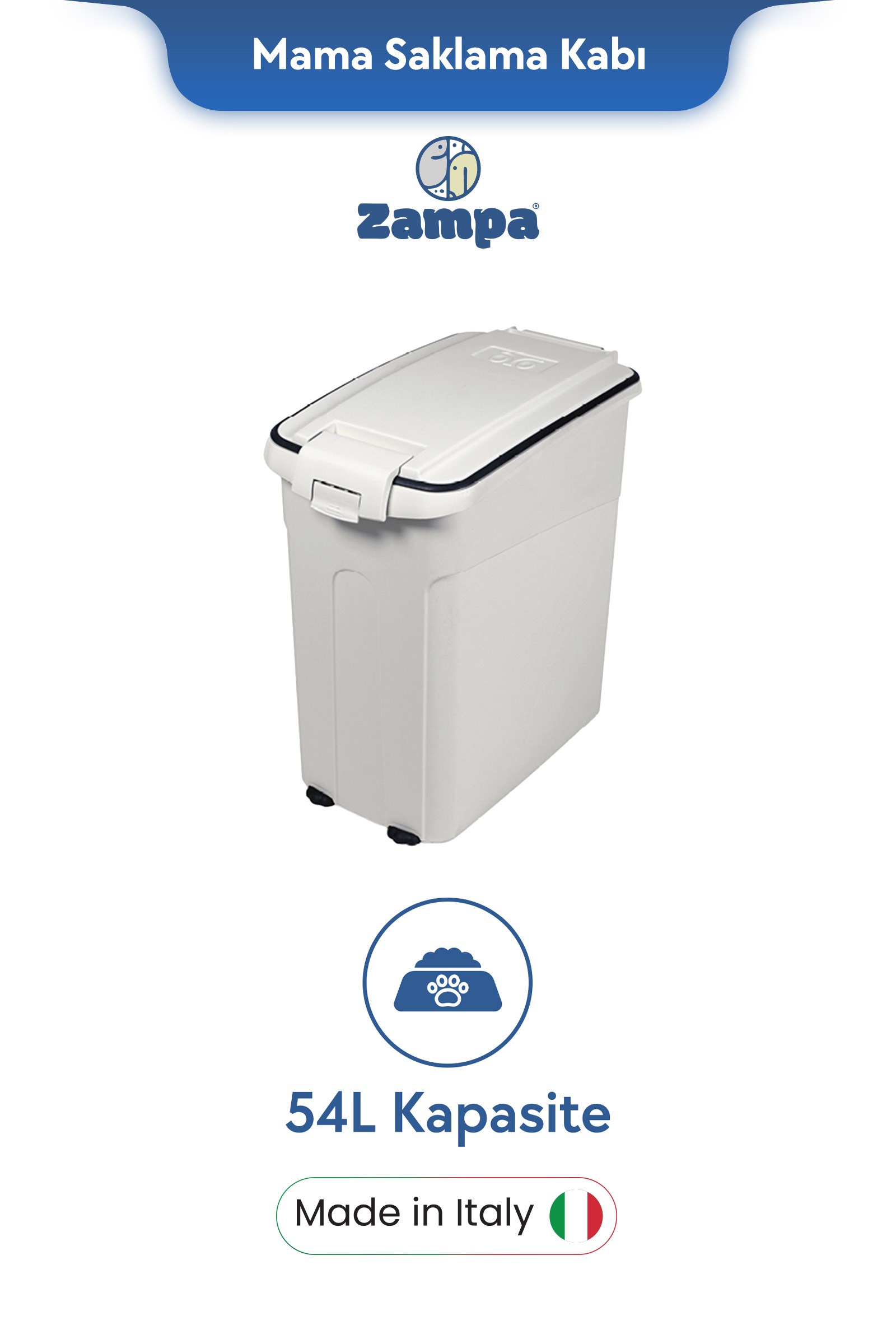 Zampa Plus Oto L Beyaz Mama Saklama Kabı (54L)