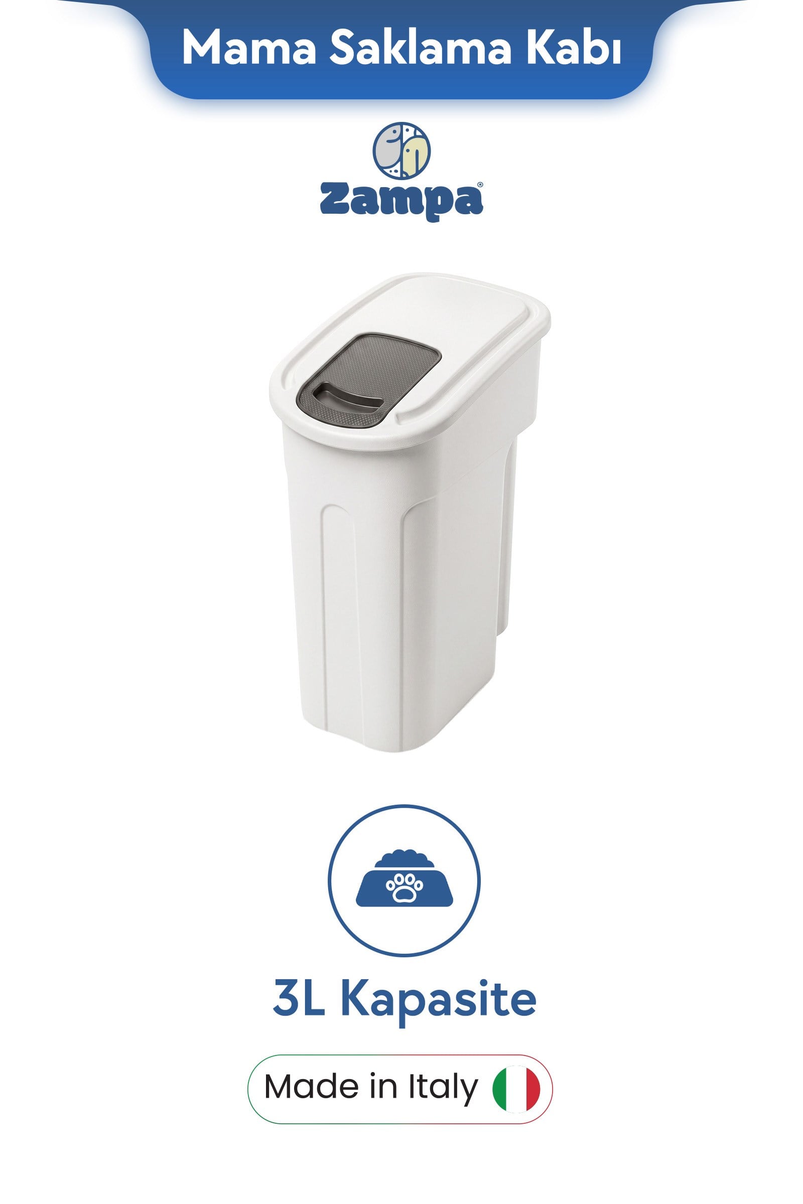 Zampa Plus Oto XS Beyaz Mama Saklama Kabı (3L)