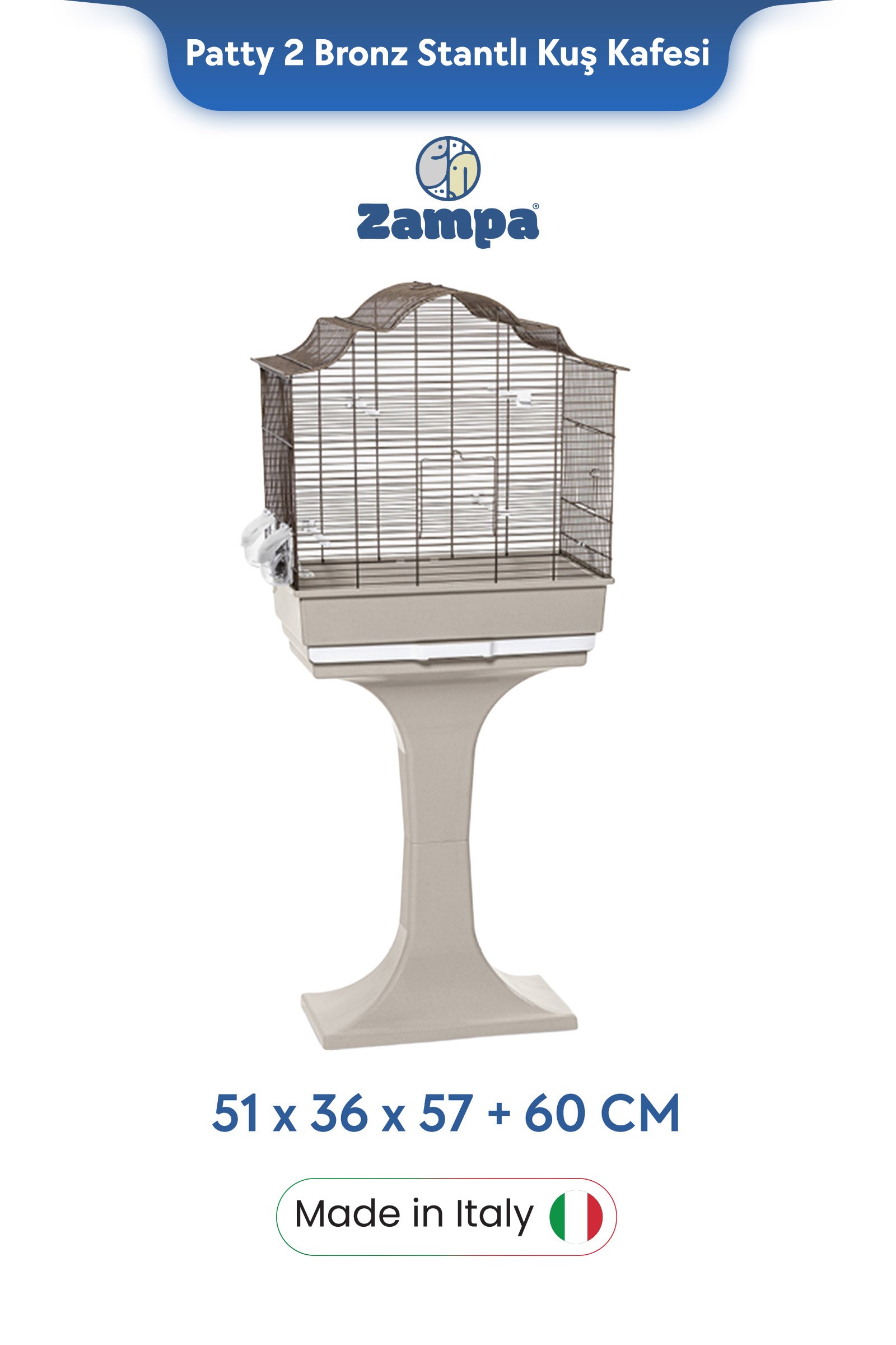 Zampa Plus Patty 2 Stantlı Kuş Kafesi Bronz 51x36x57+60cm