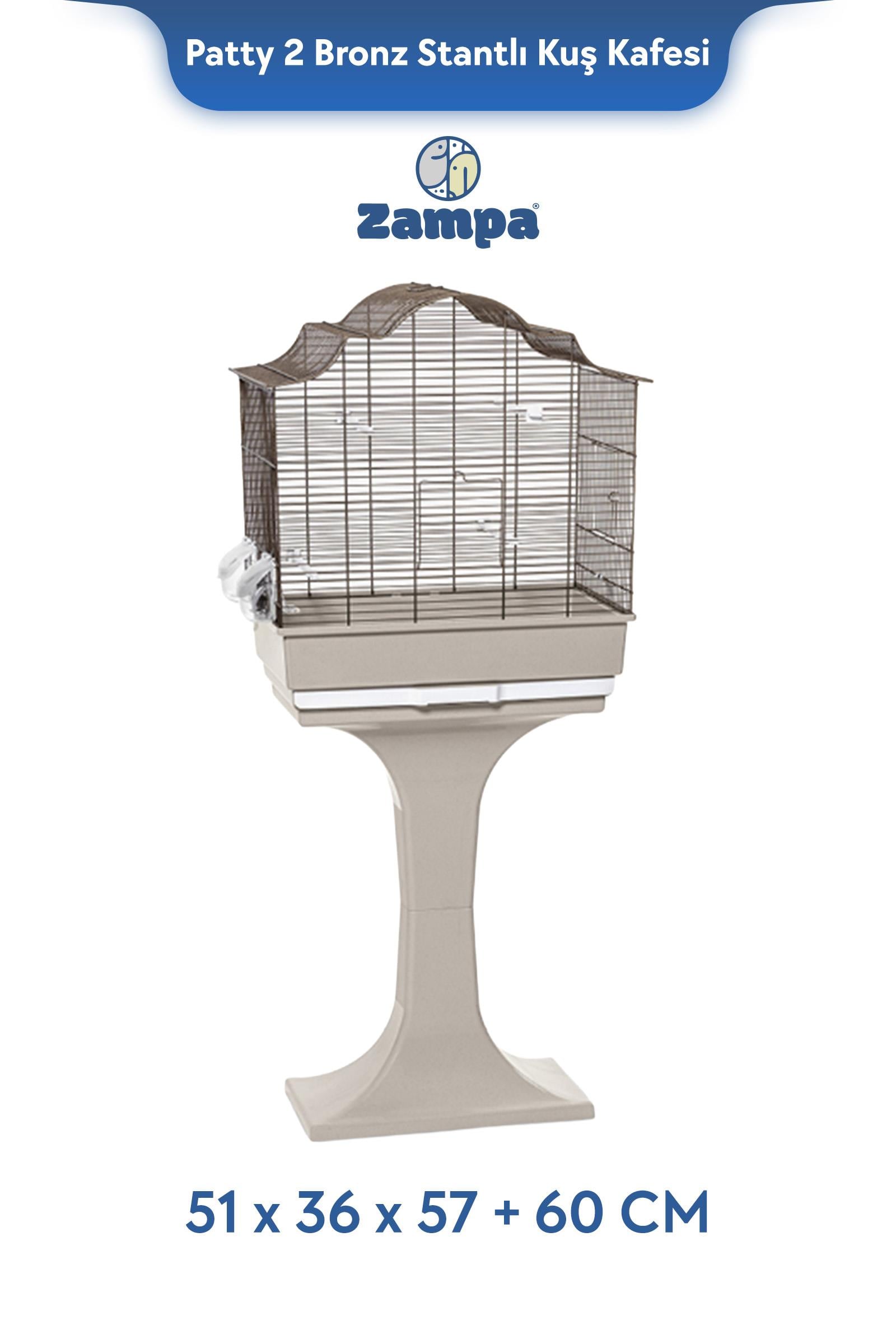 Zampa Plus Patty 2 Stantlı Kuş Kafesi Bronz 51x36x57+60cm