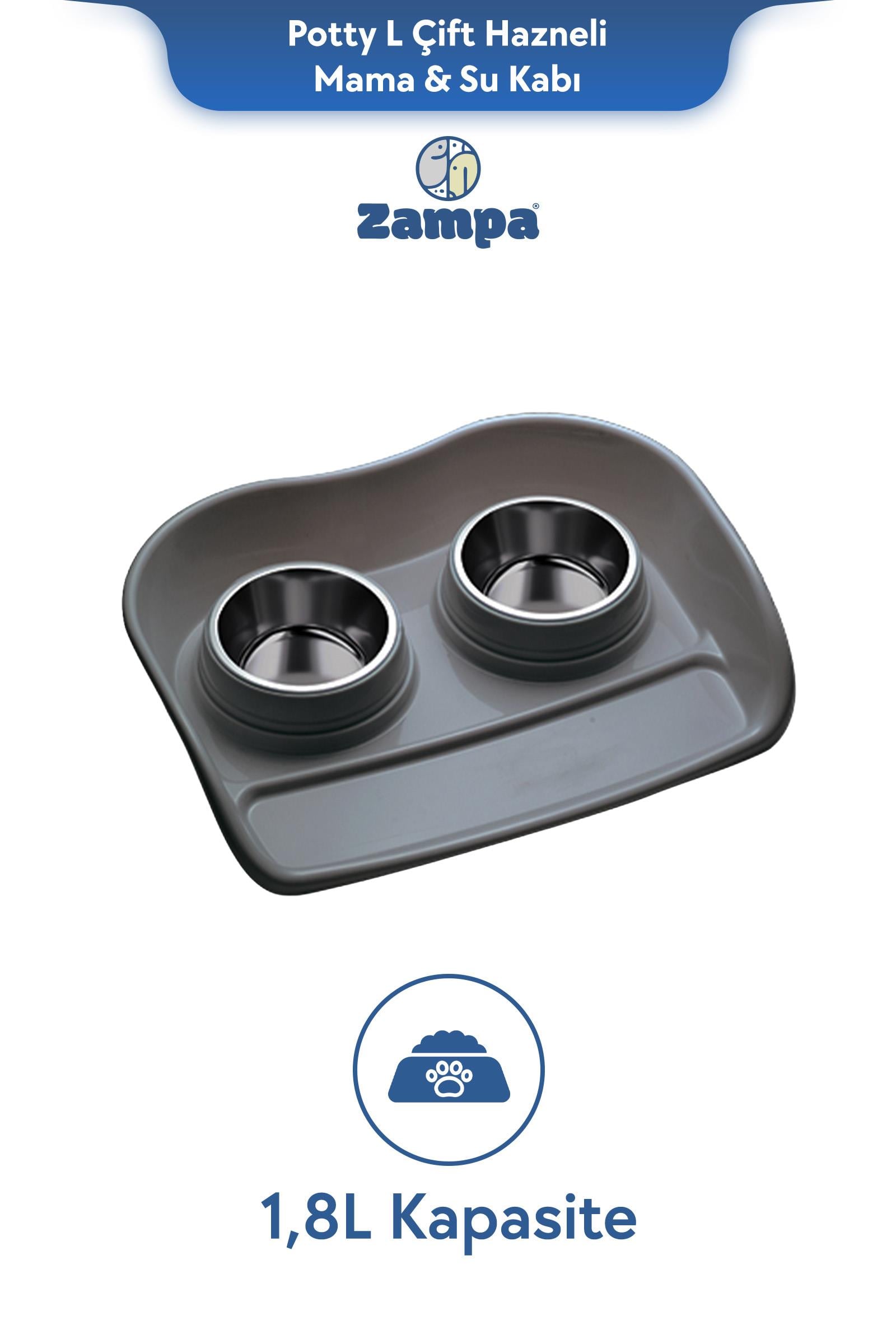 Zampa Plus Potty L Çift Hazneli Mama & Su Kabı 1.8L