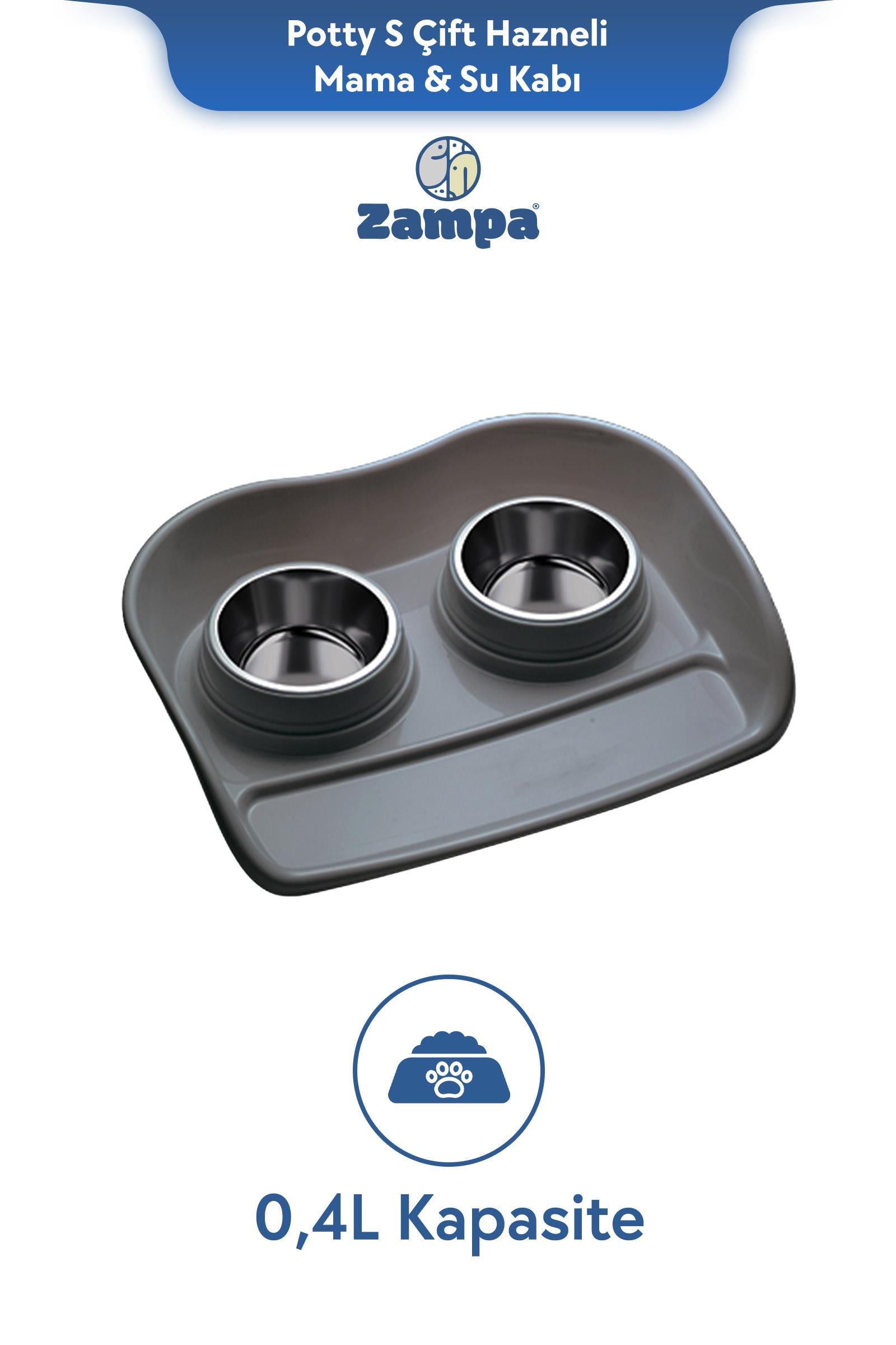 Zampa Plus Potty S Çift Hazneli Mama & Su Kabı 0.4L