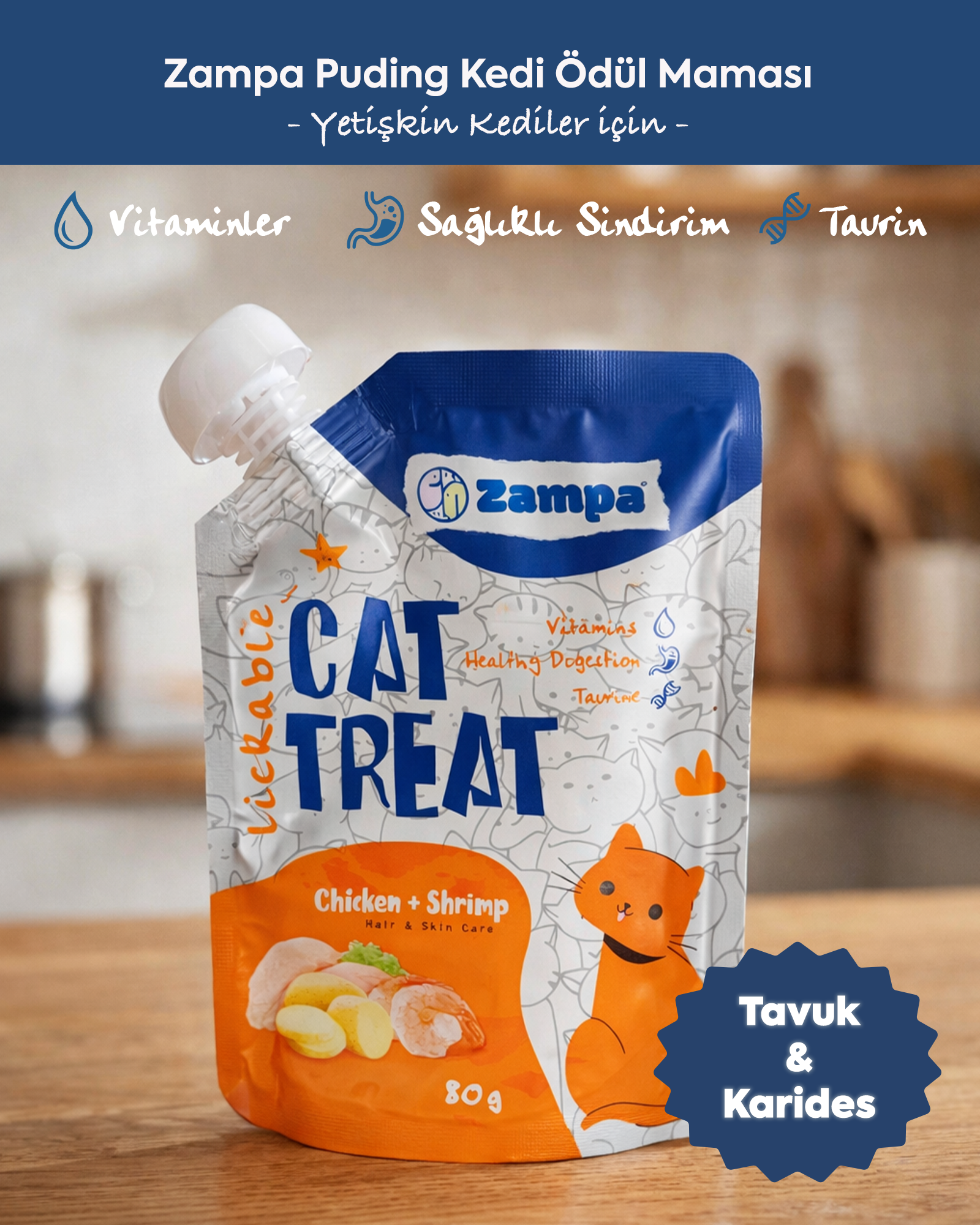 10li Zampa Puding Kedi Ödülü - Tavuk Etli & Karidesli - 80g