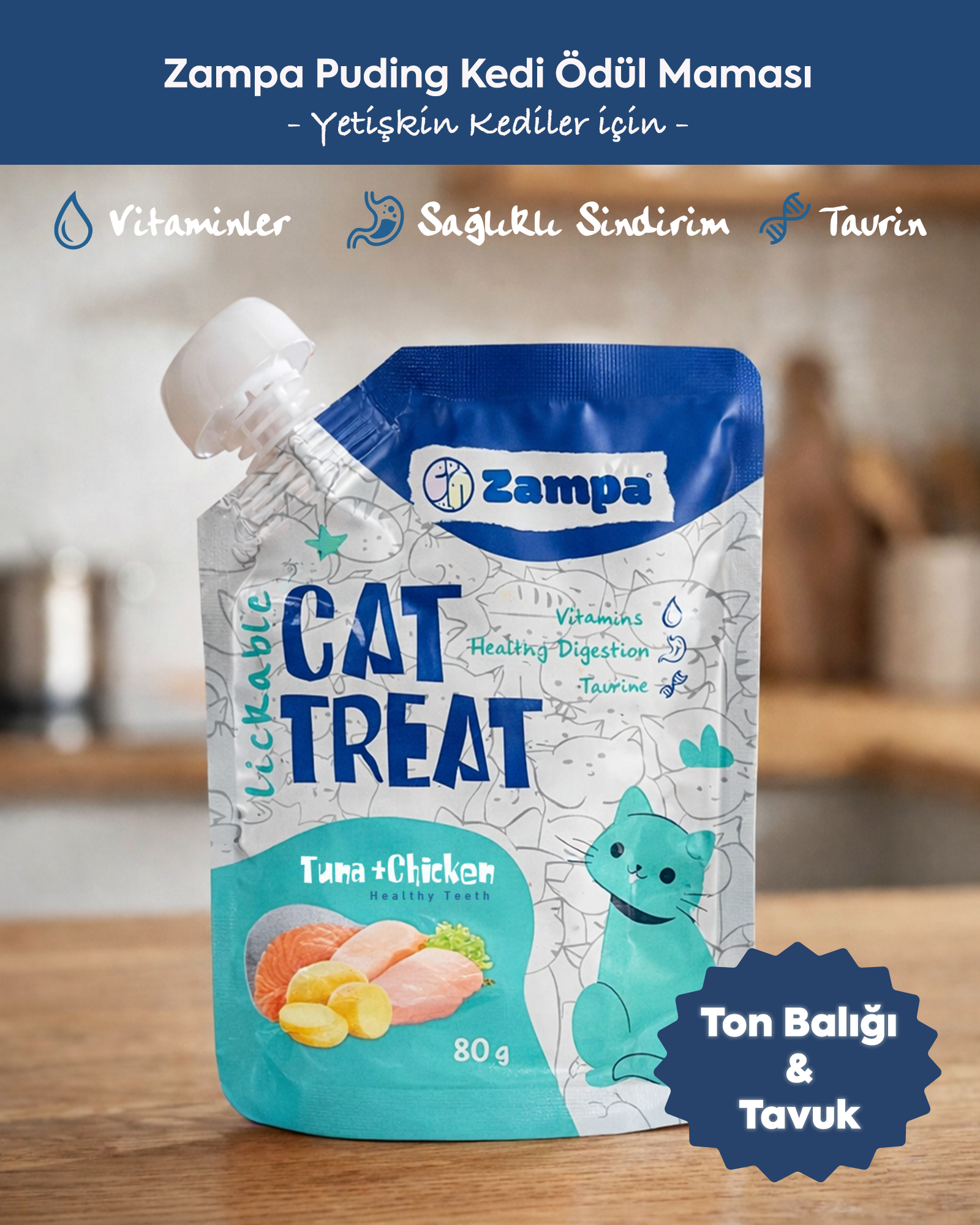 10li Zampa Puding Kedi Ödülü - Ton Balıklı & Tavuklu  - 80g