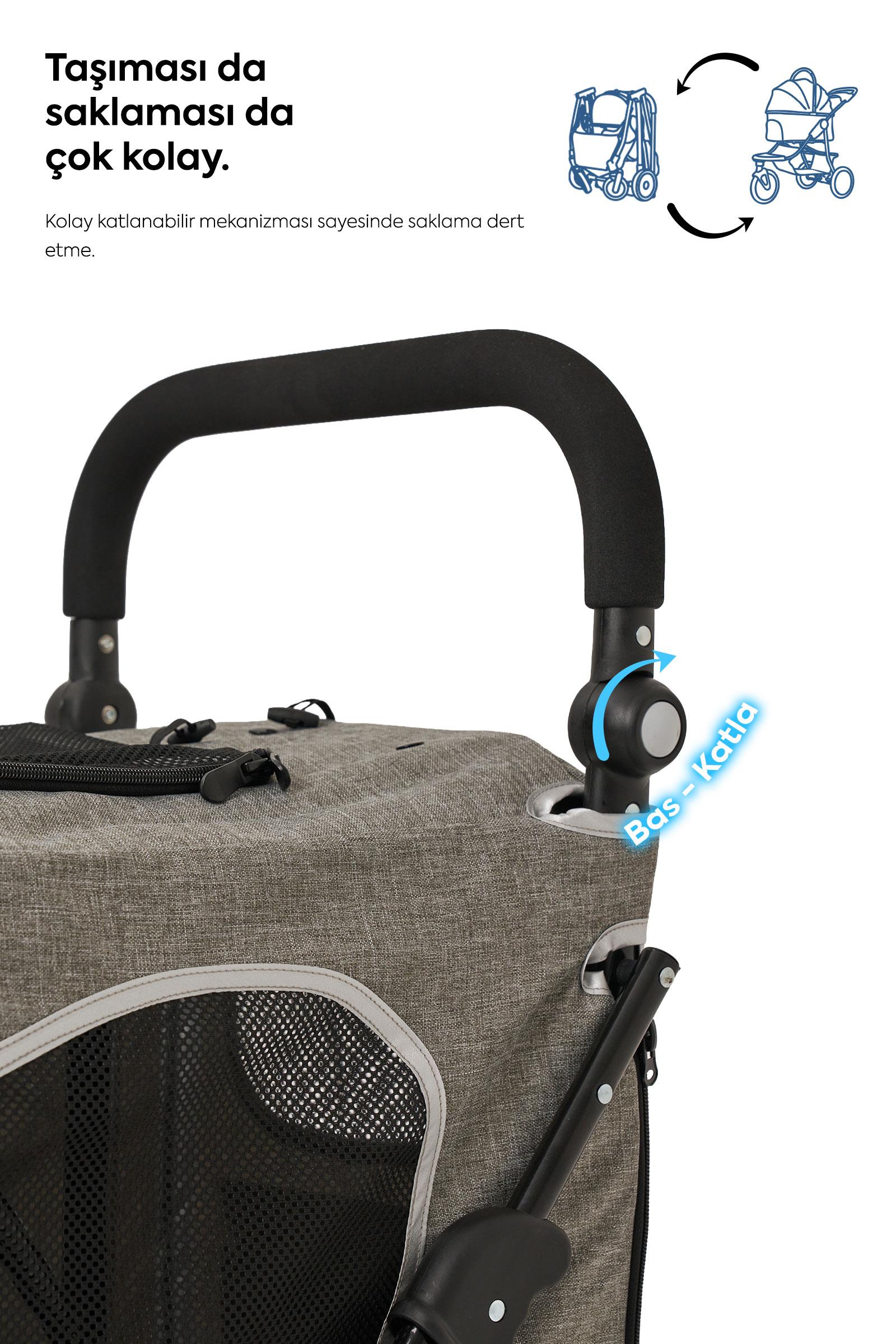 Zampa Stroll Kedi & Köpek Arabası Gri 69X81X110cm