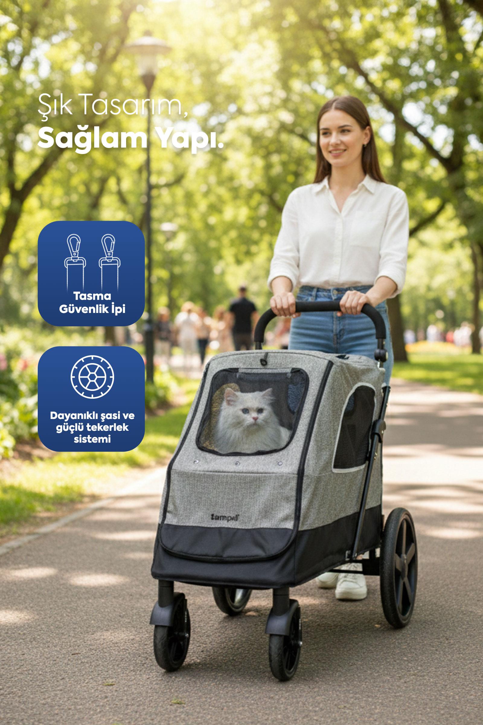 Zampa Stroll Kedi & Köpek Arabası Gri 69X81X110cm