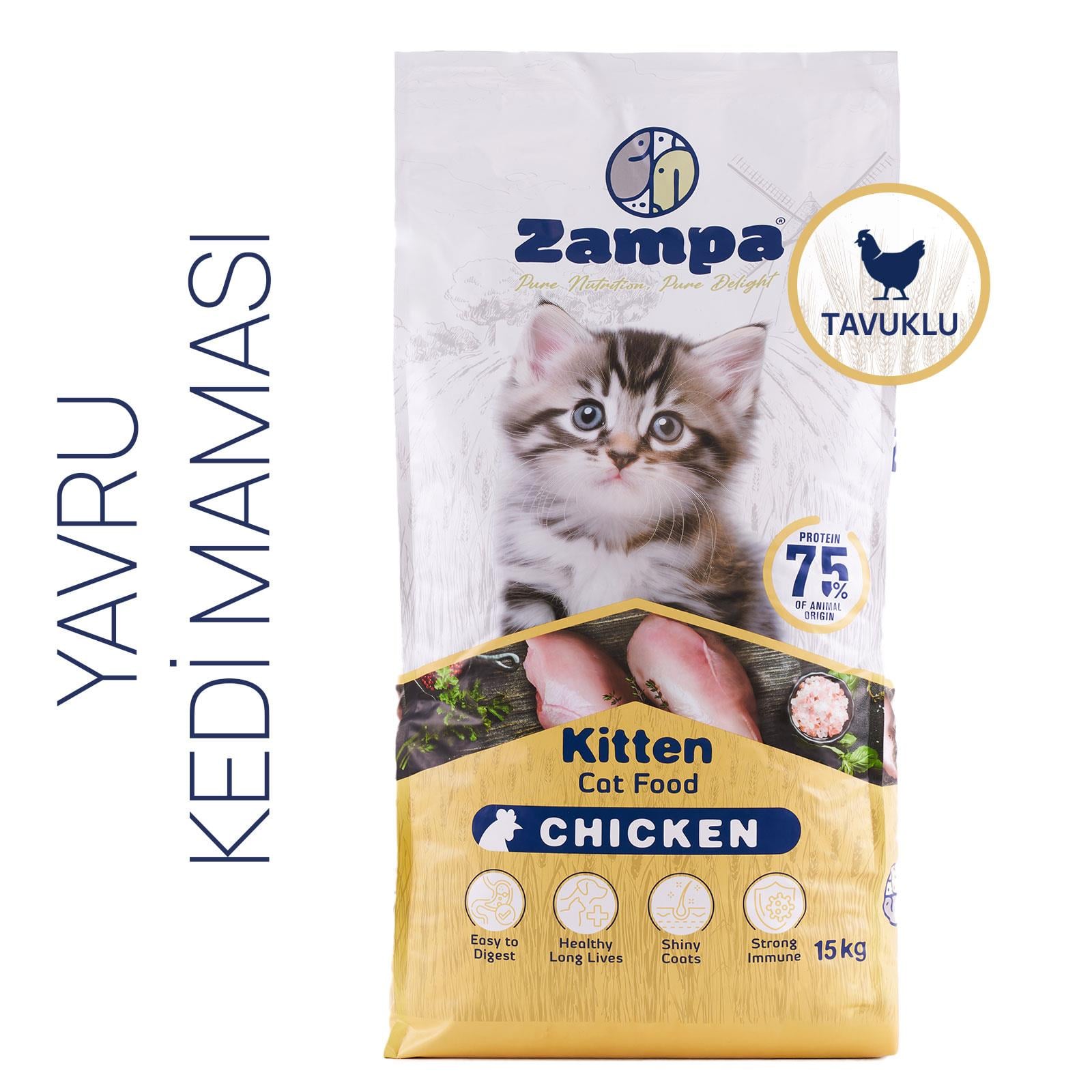 Zampa Yavru Kediler için Tam ve Dengeli Tavuk Etli  Kuru Mama 15kg