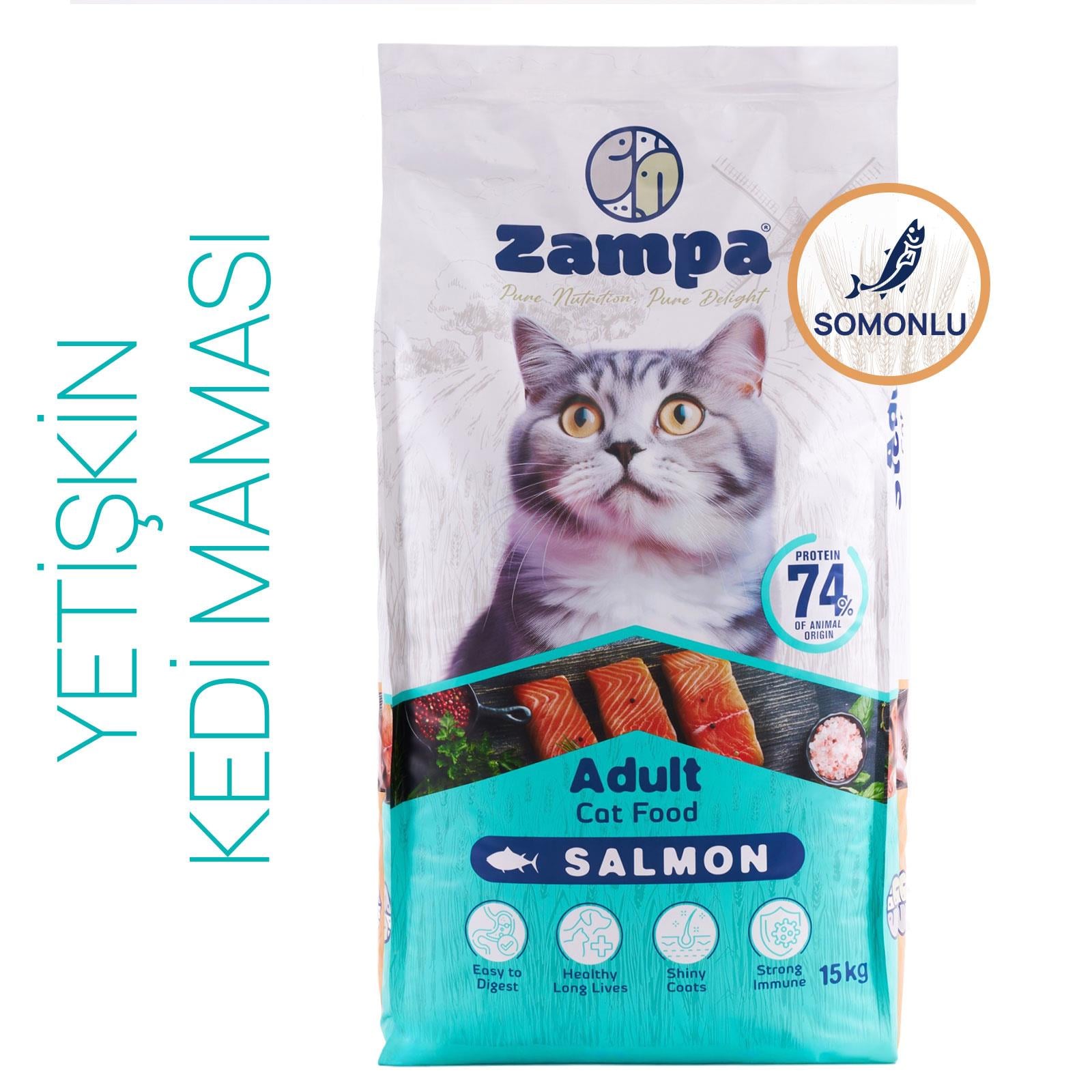 Zampa Yetişkin Kediler için Tam ve Dengeli Somonlu Kuru mama 15Kg