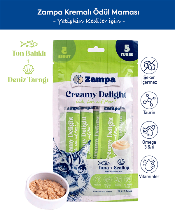 Zampa Creamy Delight Ton Balıklı & Deniz Taraklı Kedi Krema Ödül