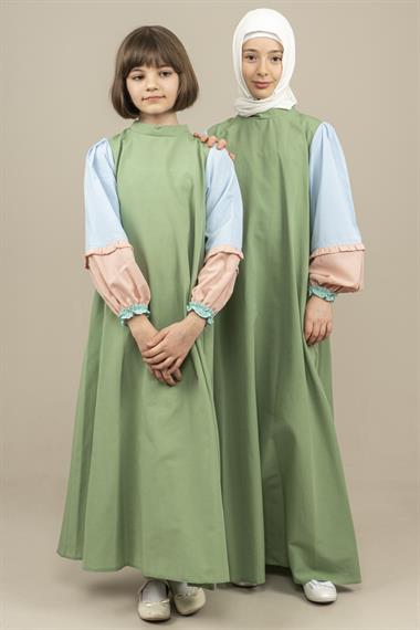 Genç Kız Lale Elbise YeşilGE22203