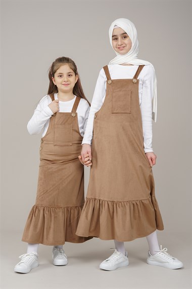 Genç Kız Pileli Jile Elbise  Kahverengi1018
