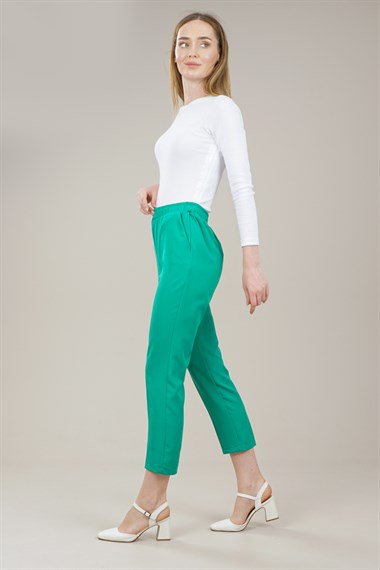Kadın Beli Lastikli Cep Detaylı Dar Paça Pantalon  YeşilAS1422