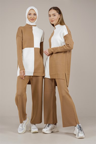 Kadın Çift Renk İkili Triko Takım  KahverengiYAT1635