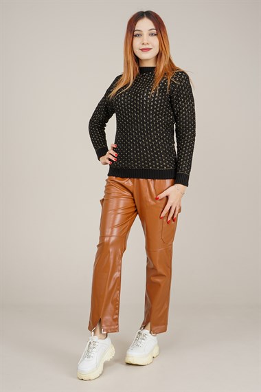 Kadın Gold Detaylı Triko Kazak 
 SiyahWF1615