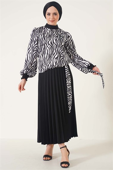 Kadın Zebra Desenli Yandan Bağlamalı Takım  SiyahPO0537