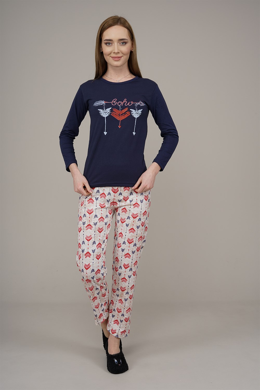 Kadın Desenli Pijama Takımı  LacivertL9000
