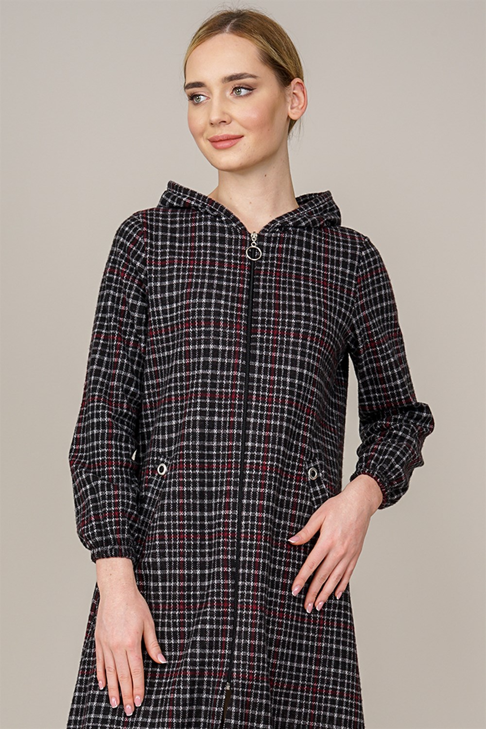 Kadın Ekose Desenli Tunik  Bordo70040