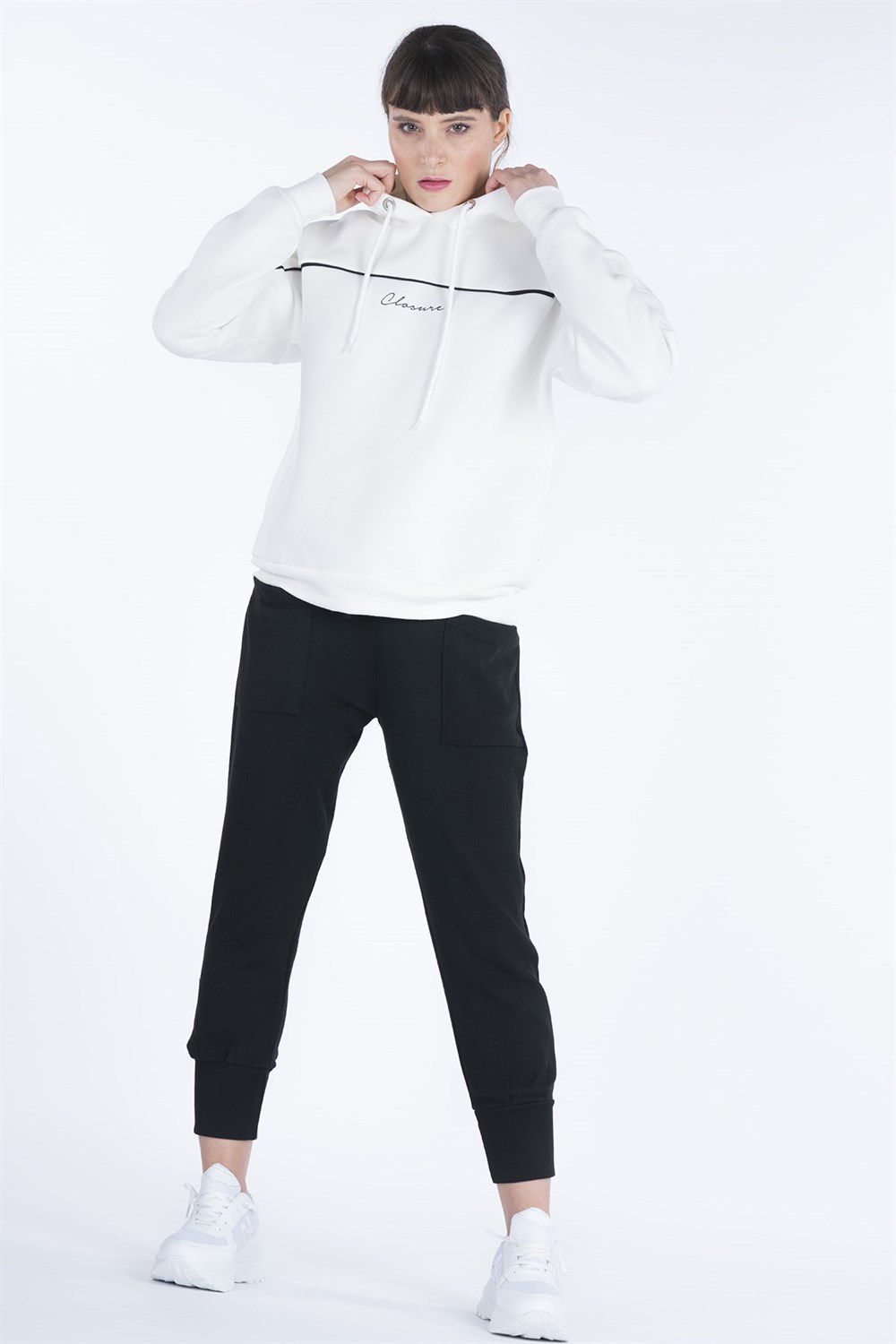 Kadın Kapüşonlu Sweatshirt  Beyaz7243