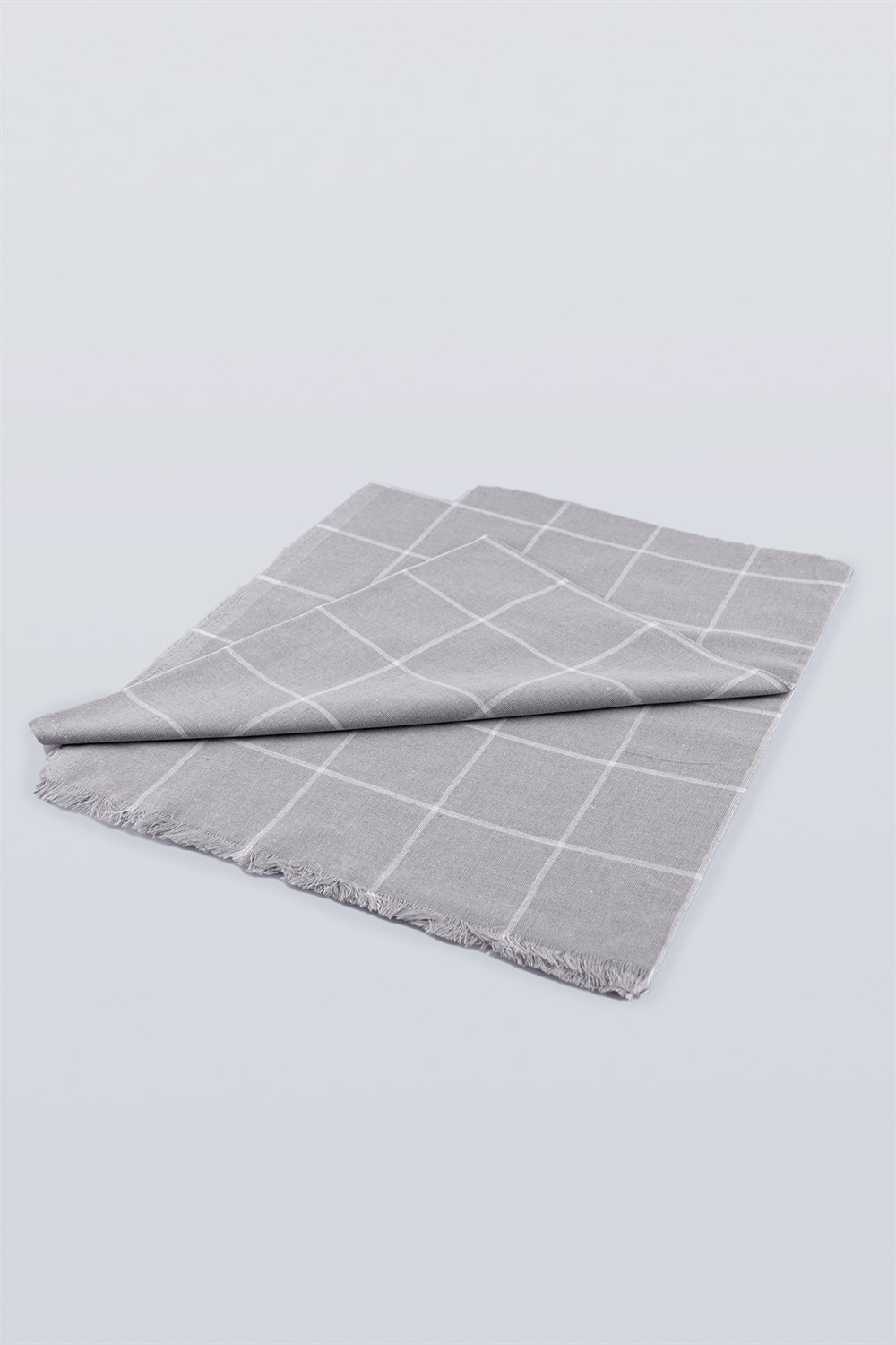 Kadın Kareli Kesik Elyaf Şal  GriS18010