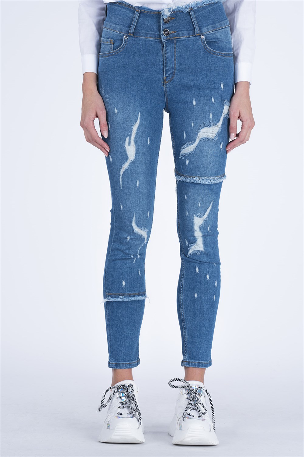 Kadın Yırtmaçlı Pantolon  Mavi2472