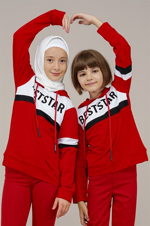 Genç Kız Yazı Detaylı Sweatshirt  KırmızıGM3003