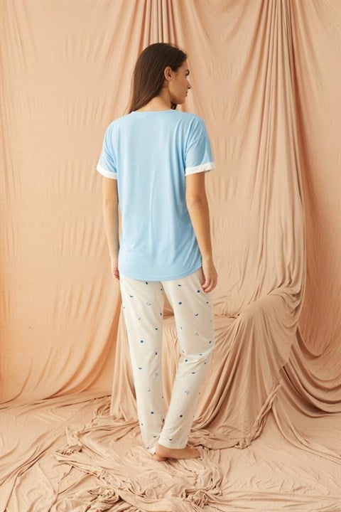 Kadın Desenli Pijama Takımı  Mavi731020