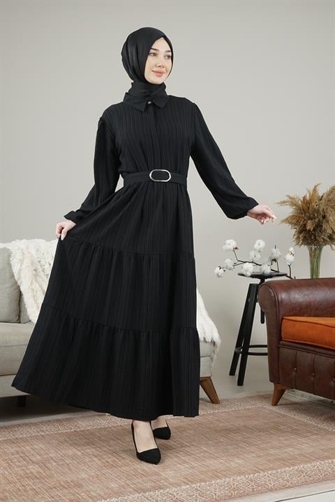 Kadın Gizli Patlı Kamerli Uzun Elbise SiyahAS3943