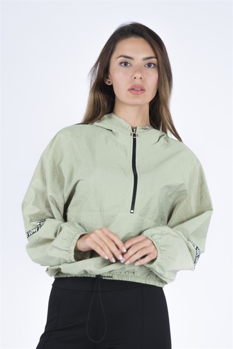 Kadın Kapüşonlu Şeritli Sweatshirt  Yeşil8401