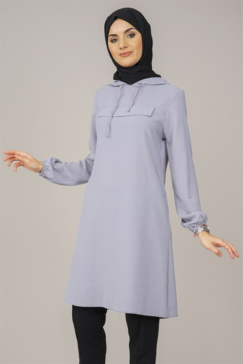 Kadın Kapüşonlu Tunik  Gri5008