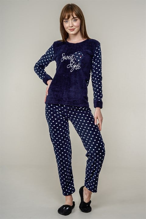 Kadın Puantiye Detaylı Pijama Takımı  Lacivert1937