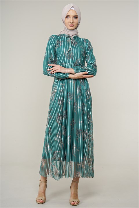 Kadın Şerit Desenli Tül Elbise 
 Mint10322