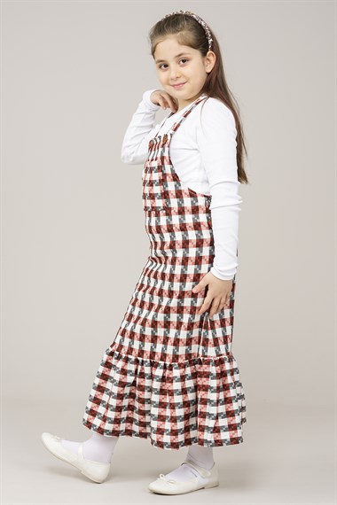 Genç Kız Askılı Bahçıvan Jile Elbise  Kiremit10181