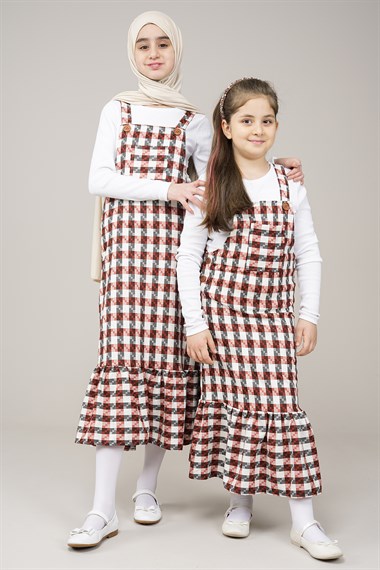 Genç Kız Askılı Bahçıvan Jile Elbise  Kiremit10181