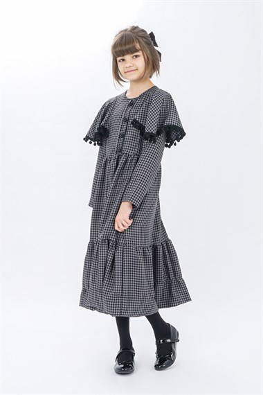 Genç Kız Kolları Volanlı Ponpon Detaylı Elbise  FümeCE1406