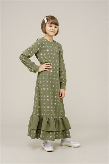 Genç Kız Pile Detaylı Boydan Elbise  HakiCE2208